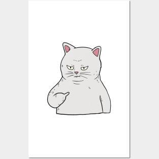 Grumpy white Cat Holding Middle Finger Posters and Art
